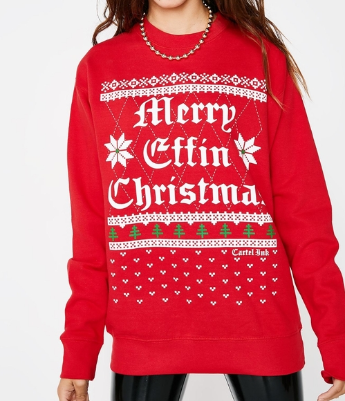 🎁 Bundle Deal! 3 Sweaters for $45 Cartel Ink MERRY EFFIN' CHRISTMAS SWEATER - Picture 3 of 6